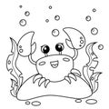 Cute cartoon crab. Black and white vector illustration